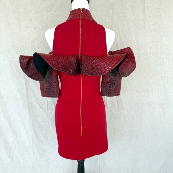 Designer J Loren Collection Off the Shoulder Red Croc Dress Size S - Picture 6 of 9